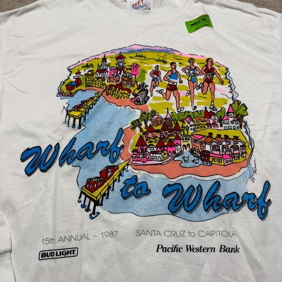 Vintage 80s Wharf To Wharf Race Santa Cruz To Capitola Shirt Deadstock Mens L - Picture 3 of 8